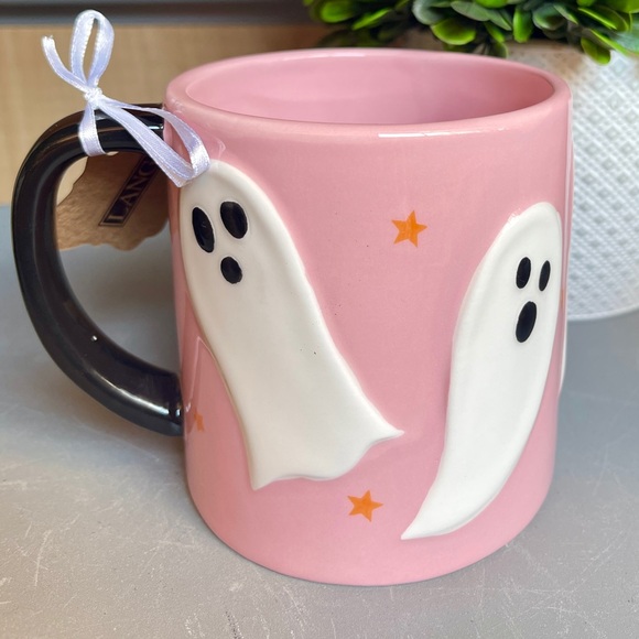 Halloween Pink Ghost HAndpainted Ceramic Coffee mug with Stars & Moons NWT - Picture 2 of 5